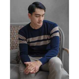 Sweater Rajut Pria Gomuda Crewneck Stripe Horizon Khaki