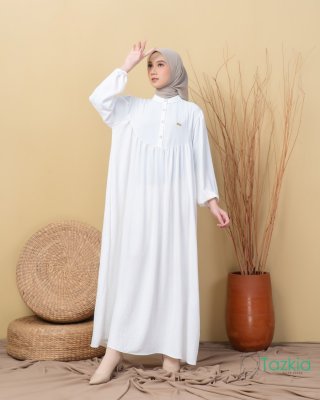 Amelia White Gamis Polos Crinkle - Tazkia Hijab