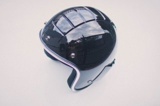 Helm Robotic Retro Half Face Hitam Doff List Chrome