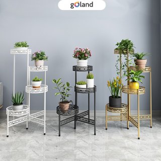 7. Goland Rak Pot Bunga Besi Rak Tanaman Ruang Tamu 4 Susun Standing Platter Flower Stand