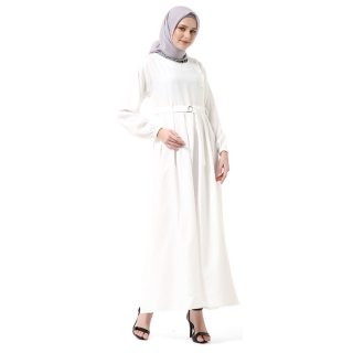 Nelly Gamis Dress Muslimah Wanita Long Sleeve Premium High Quality - Putih