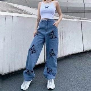 Celana Jeans Wanita-Kulot Jeans Wanita Korea HW- Jeans Butterfly 