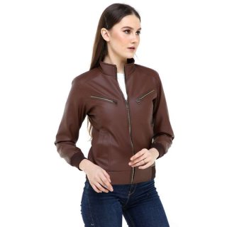 Hamlin Hardwin Jaket Wanita Casual Longsleeve Jacket Outer Material Kulit Leather