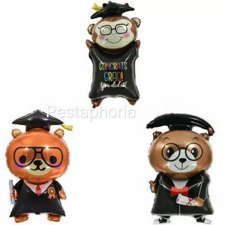 17. Balon Foil Wisuda/ Graduation Beruang / Brown Bear / Monkey Jumbo Size 92 cm
