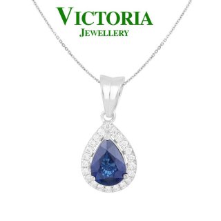 Victoria Jewellery Liontin Berlian Blue Sapphire Pearshape