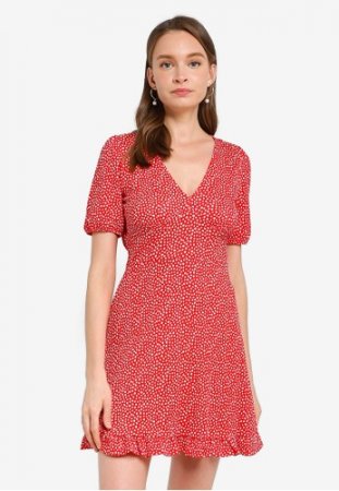 Red Ditsy Fit & Flare Dress