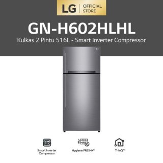LG Kulkas 2 Pintu 516L/475L - Inverter Linear Compressor Layar LED Sentuh ThinQ� WiFi - GN-H602HLHL