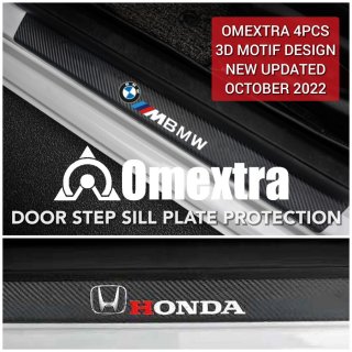 Carbon Fiber Leather Omextra Car Door Step Sill Plate Mobil Sticker 4p