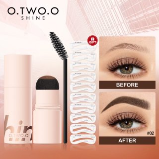 O.TWO.O Eyebrow Stamp Brow Powder with Brush & Shaping Stencil Card Makeup Kit