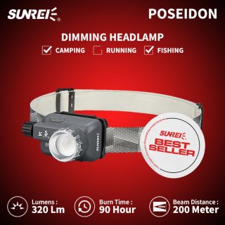 Lampu Kepala Headlamp Sunrei Poseidon Zoom 320 Lumens IPX5