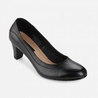 Benitz Sepatu Formal Kantor Pointed Toe Pumps Kitten Heels Wanita Kulit Asli [B-6805] - Black