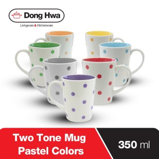 8. DongHwa Mug Keramik 350 ML Two Tone Warna Putih Motif Dotting