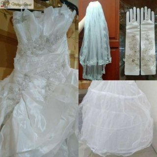 Wedding Dress Long Tail Veil Petticoat Open Glove Paket Baju 4in1