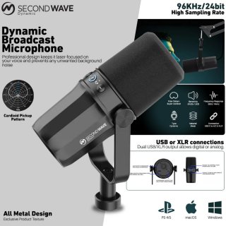 SECONDWAVE Dynamic Microphone Cardioid For XLR USB Broadcast Podcast