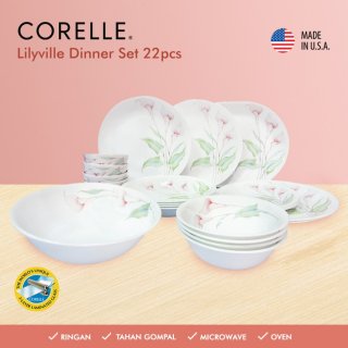 26. Corelle Lilyville Dinner Set 22pcs / Set Piring Makan
