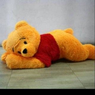 4. Boneka Winnie The Pooh Tidur, Warna Kuning dan Merahnya Begitu Khas