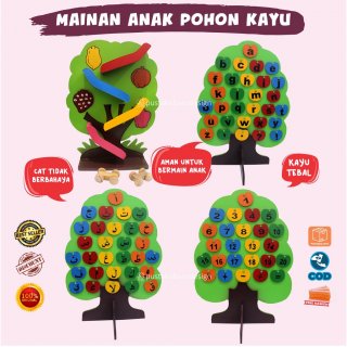 8. Mainan Edukasi Anak Pohon Kayu Sliding Abjad Angka Huruf Hijaiyah, Melatih Anak Mengenal Berbagai Abjad