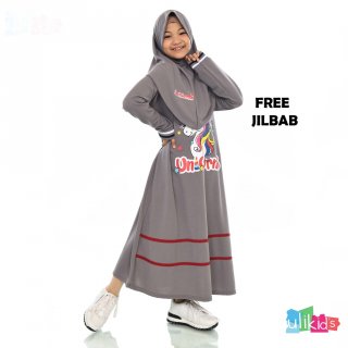 4. Ulikids Gamis Set Hijab Motif Unicorn Bisa Dipakai Mengaji