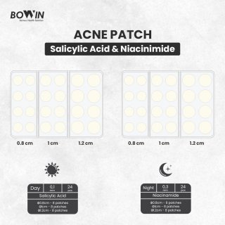 Bowin Acne Patch Salicylic Acid & Niacinimide [Day 24 Pacthes & Night 24 Patches] Sticker Jerawat Anti Komedo & Bekas Jerawat / Obat