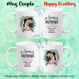 4. Mug Couple / Mug Happy Wedding / Kado Pernikahan / Mug Custom