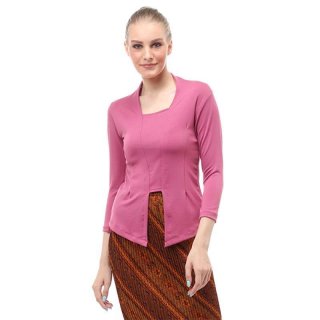 Kebaya Atasan Wanita Motif Solid Long Sleeves Slip On Style Design Casual Relaxed Fit - Dusty Pink