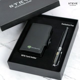 Gift Set Corporate Pen RFID Card holder - STY-A - Steve Handmade