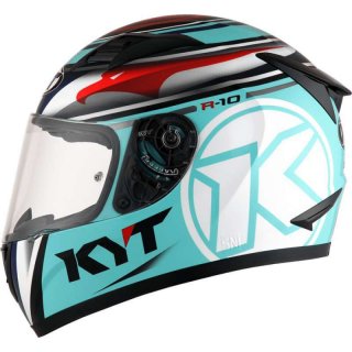 HELM KYT R10 FLAT & PIN LOCK RACE EDITION #1 - AQUA BLUE/RED FLO/WHITE