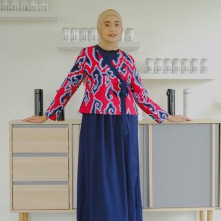 23. BATIK TRUSMI Setelan Gamis Long Dress Wanita Model Hanbook Mega Mendung 