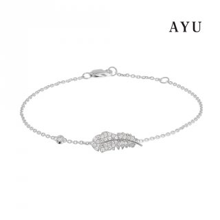 16. AYU Pave Feather Chain Bracelet 17K White Gold