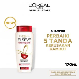 1. L'Oreal Paris Elseve Total Repair 5 Repairing Shampoo, Rambut Rusak Kembali Terawat