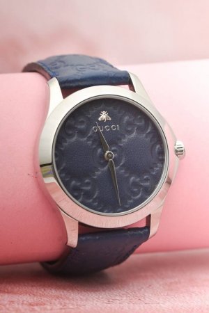 GUCCI WATCH G-TIMELESS SIGNATURE NAVY LEATHER SHW