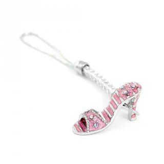 GlamorouskyWhite Strap with Pink High-heeled Shoe Charm by Pink Austrian Element Crystals