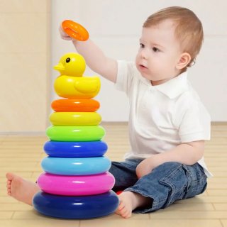 Set Mainan Edukasi Dini Bayi / Anak Model Menara Cincin Tumpuk Warna Pelangi