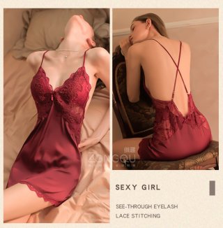 Sexy Lingerie Dress Silk Satin Baju Tidur Sexy Wanita SleepWear 6035