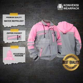Wearpack Jaket Waterproof Warna Pink Kombinasi Abu