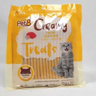 6. PET8 Snack Kucing Creamy Cat Treats Tuna and Scallop Flavour