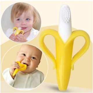 22. Reliable Baby Banana Shape Silicone Teether n Toothbrushi, Bentuk Lentur dan Kenyal