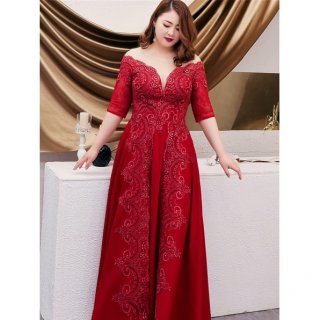 23. Gaun Malam Merah Marun O-Leher Kristal Wanita Gaun Pesta