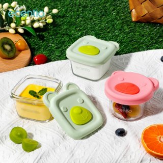 Ecentio Food Container Baby MPASIi Kaca 3pcs set Mini Kotak Tempat