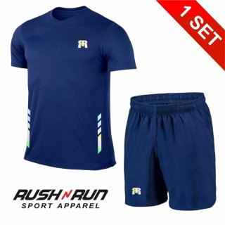 Setelan Baju Olahraga Pria 1 Set Rush n Run Bahan Dry Fit Lari Futsal 