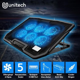 Unitech Cooling Pad Coolingpad Laptop 6 Kipas Biru H9 Silent Cooler
