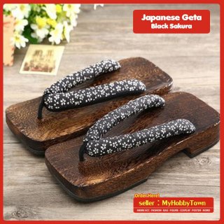 12. Geta / Sandal Bakiak Jepang : Black Sakura, Manis dan Estetik