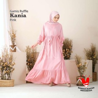 Gamis Home Dress Dewasa Rayon Ruffle Kania Pink