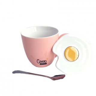 27. Cindy Mug Keramik Breakfast Tutup Telur Mata Sapi dan Sendok - CRM0297