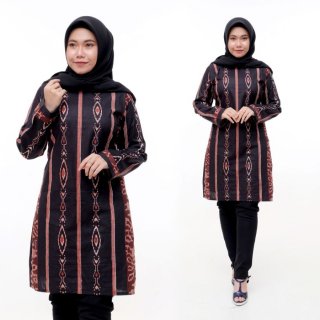 Baju Batik Tunik Wanita Motif Songket Lengan Panjang