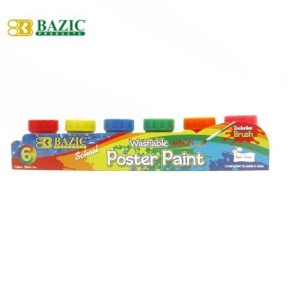 Bazic Poster Paint 6 Neon Colors with Brush