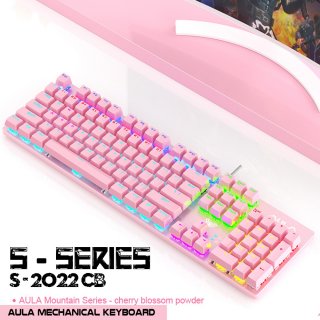 23. Keyboard Gaming Mechanical AULA S-2022 PINK Cocok untuk Pacar Gamer