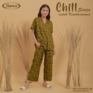 Sorex Baju Tidur 1 Set Atasan+Celana Panjang Chill Series Premium Piyama Polkadot Freesize BT BB 532