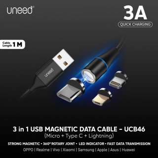 23. UNEED Kabel Data Magnetic 3 in 1 Micro USB iPhone Lightning Type C 