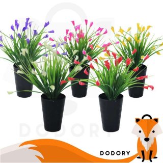 DODORY PT47 Pot Tanaman Hias Bunga Calla Lily Warna Bunga Plastik Dekorasi Ruangan Mini Artifisial Plant
